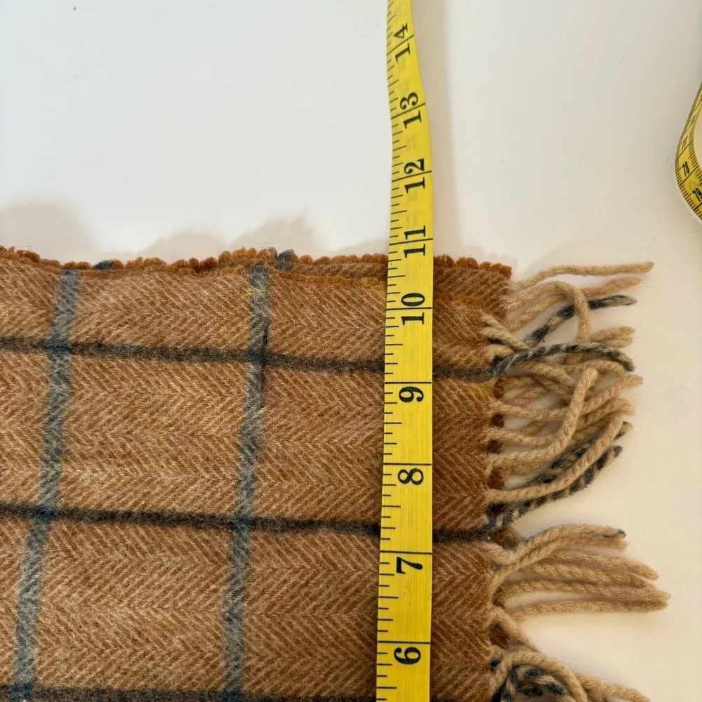 Vntg Eagle Products Made In Germany Cashmere Scarf Men’s Plaid Camel Fringe Soft